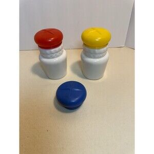 Vintage Milk Glass Spice Jars with Colorful Shaker Lids –